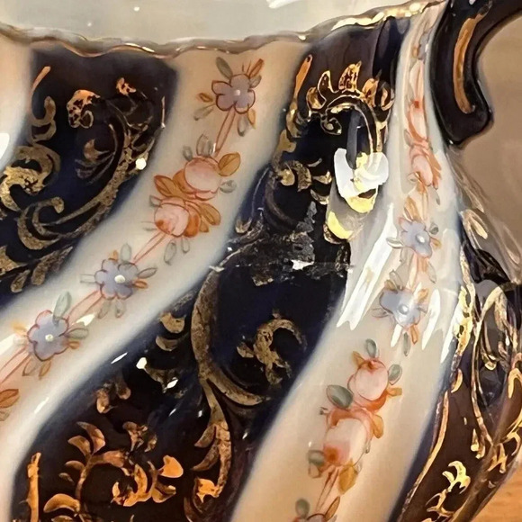 Cobalt Pitcher Orange & Light Blue Swirl Vertcle Stripe George Jones Likeness - Picture 4 of 8